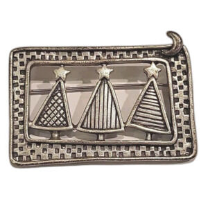 Vintage Whimsical Style Triple Christmas Tree Antiqued Silver tone Brooch Pin